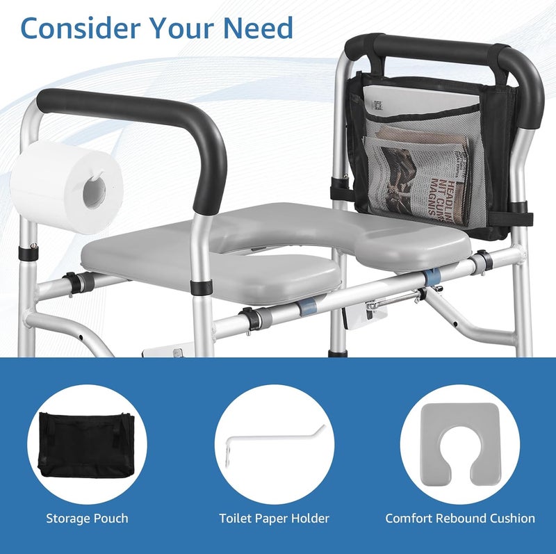 KSITEX Raised Toilet Seat 400lbs, Toilet Seat Risers for Seniors, Handicap Elevated Toilet Seat with Handles & Padded Seat, Commode Chair with Adjustable Height & Width, for Elderly, Pregnant, Fit Any Toilet - Image 4